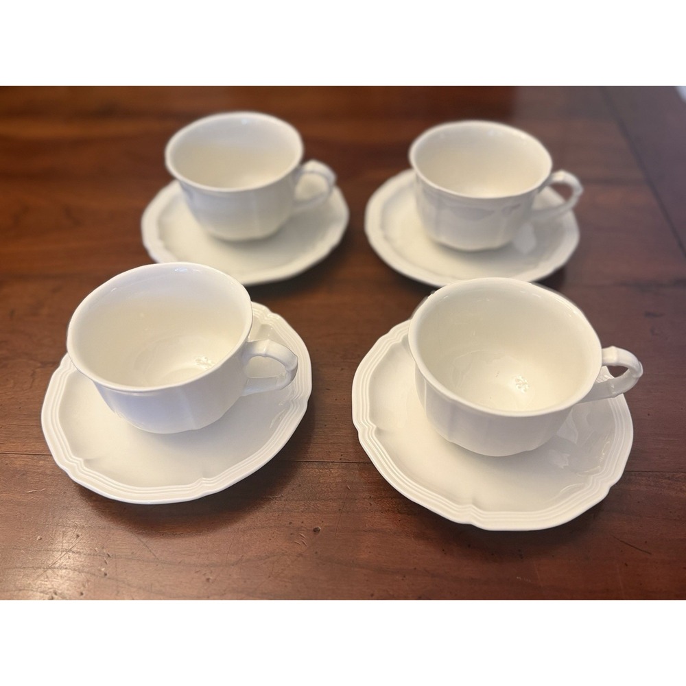 Villeroy & Boch Manoir White 6.75 oz Coffee Cup & 5.75" Saucer Set of 4